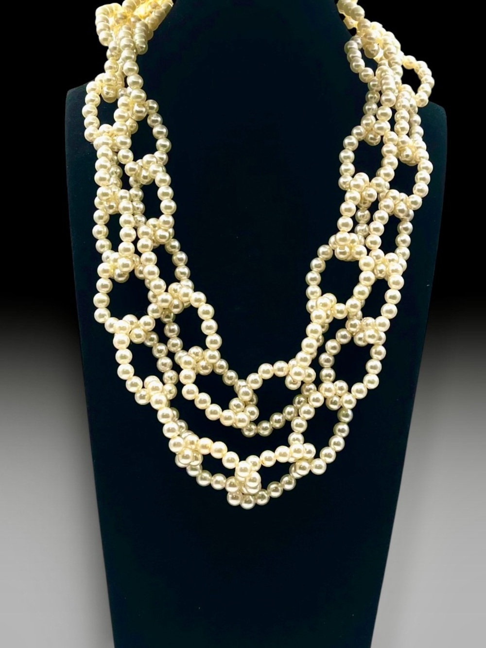Fabulous Vintage Pearl Open Chain Link Statement Necklace